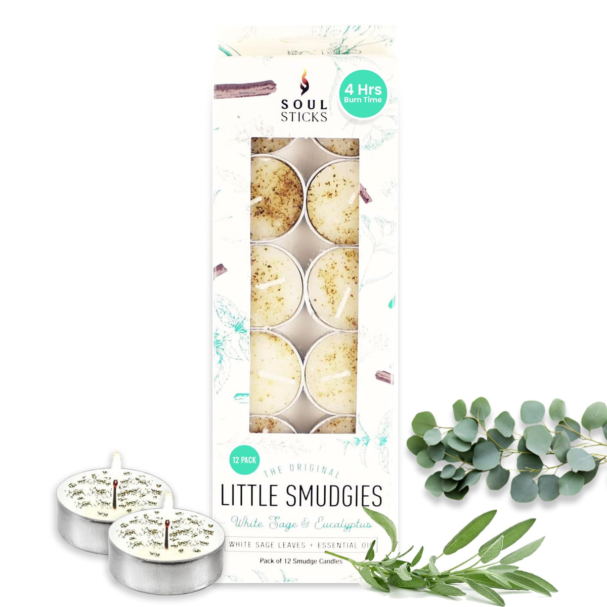 ZenBreeze 12-Pack Tealight Smudge Candles with Crystals & Herbs